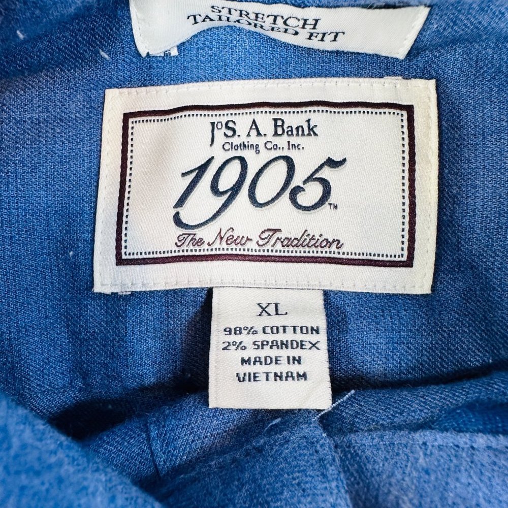 Jos A Bank Shirt Mens XL Stretch Tailored Fit Button Down Blue Speckled Casual - Picture 2 of 11